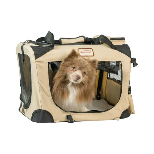 Armarkat Folding Soft Dog Crate Pet Travel Carrier - Beige